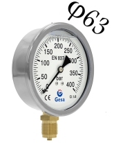 Манометър за въздух, радиален, глицеринов, клас 1.6 0-400 bar, ф 63 мм, 1/4&quot; Gesa М0301
