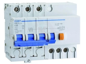 Прекъсвач автоматичен с дефектнотокова защита NB1L 3P+N C25A, 30mA, 6kA Chint